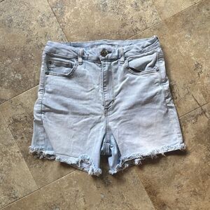 American Eagle • Blue Jean Shorts with Distressed Raw-Edge Hem